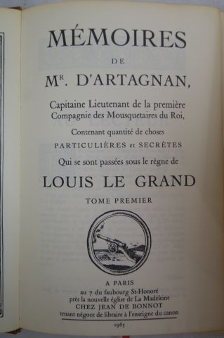 null D'Artagnan "Mémoires" 3 volumes Jean de Bonnot 1965