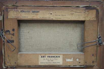 null Charles CERNY "La Musique" Huile sur toile. Datée 1950. 14 x 22 cm Cadre en...