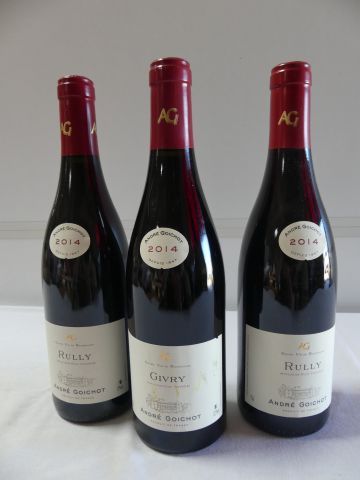 null Lot de 3 bouteilles : 2 bouteilles de Bourgogne Rouge, Rully, André Goichot,...