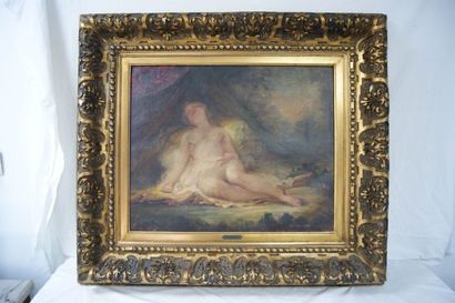 null Felix POSSART (Berlin 1837- 1928) " Nu féminin assoupi" Huile sur toile , signé...