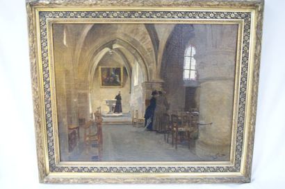 null Victor Gabriel GILBERT (1847-1935) "Intérieur d'église". Huile sur toile. 47...