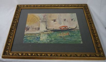 null ECOLE FRANCAISE DU XXe siècle " Entrée d'un palais à Venise " , aquarelle ,...