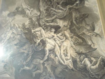 null D'après Charles LEBRUN, par Loir, "La Chute des anges rebelles" Gravure en noir....