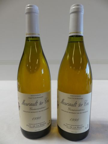 null 2 bouteilles de Meursault Blanc 1er Cru, Genevrières, Paul de la Ronce, 199...