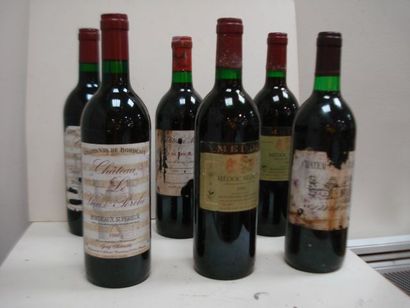 null Lot de 6 bouteilles de vin rouge : 2 de Château Le Vieux Porche 1988, Medoc...