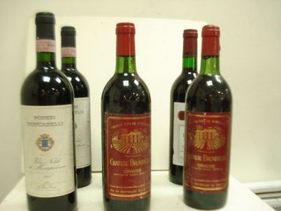 null Lot de 6 bouteilles de vin rouge : 2 Poderi Boscarelli 1994, 2 Château Brondelle...
