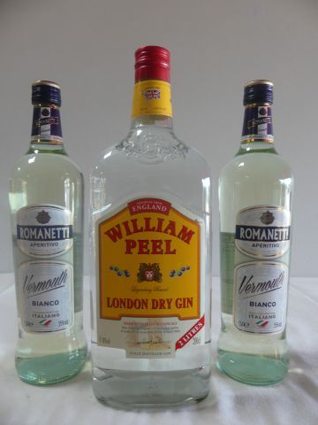null Lot de 3 bouteilles : 1 Gin William Peel, Kondon Dry Gin, 200 cl, 38 % vol....