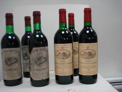 null Lot de 6 bouteilles de vin rouge : 3 de Corbières, Château Ardolou 1980 et 3...