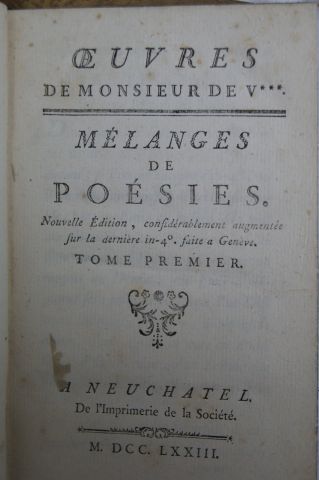 null VOLTAIRE Lot comprenant :
- "Mélanges" tomes 1 et 2. Neufchâtel, 1773
- "Théâtre"...