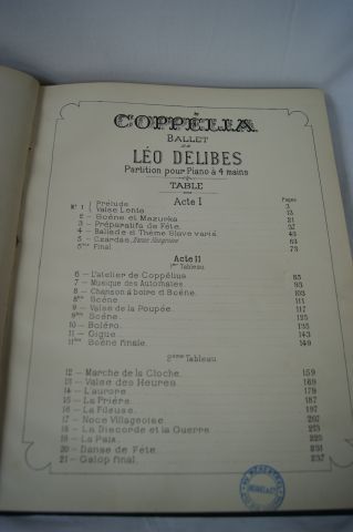 null COPPELLA, "ballet de Léo Delibes", partitions pour piano à quatre mains. Vers...