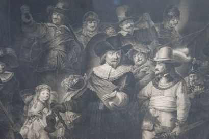 null D'après Rembrandt par Claefsens, "La Ronde de Nuit" Gravure en noir, datée de...