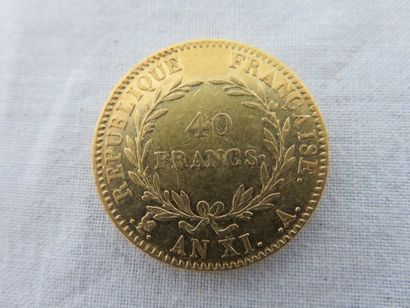 null Pièces de 40 frs or Bonaparte Premier Consul , AN XI.Poids 12, 91g