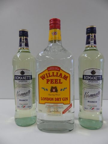 null Lot de 3 bouteilles : 1 Gin William Peel, Kondon Dry Gin, 200 cl, 38 % vol....