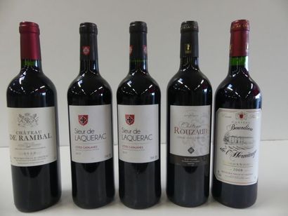 null Lot de 5 bouteilles : 1 Château de Rambal Cadillac Côtes de Bordeaux 2012 ;...