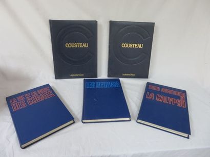 null COUSTEAU "La Planète Océan" Lafon, 2 volumes, 1980. Reliures cuir. On y joint...