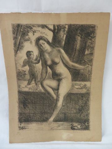 null BELMONDO Paul ( 1898-1982) " nu féminin à l'angelot" , lithographie en noir...