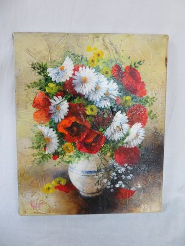 null VIGNOT "Nature morte au bouquet" huile sur toile. 27 x 22 cm Sans cadre.