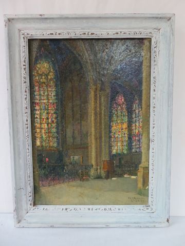 null Pierre Gaston RIGAUD (1874-1939) "Intérieur d'église" Huile sur toile, 48x33cm,...