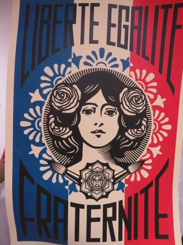 null Shepard Fairey dit Obey (né en 1970) Affiche "Liberté Egalité Fraternité" Signées...