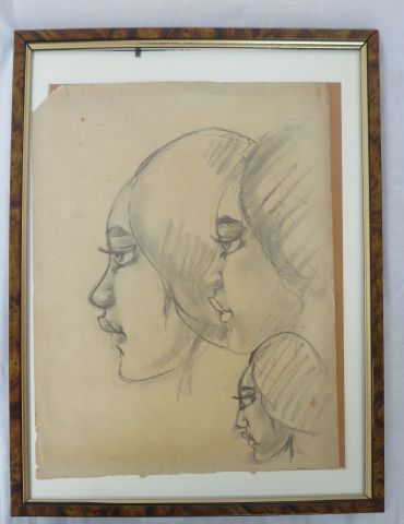 null Dans le goût d'Octave MORILLOT (1878-1931) "Etude de Trois visages" Fusain....