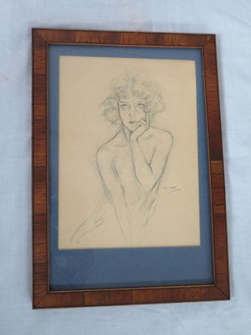 null D'apèrs Edouard CHIMOT "Jeune femme pensive" Gravure en noir. 17,5 x 13 cm Encadrée...