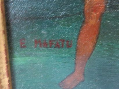 null E. MAFATU "Paysage tahïtien animé" Huile sur toile. 27 x 34 cm Cadre en bois...