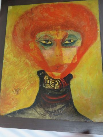 null Ecole moderne " Portrait de femme rousse" Huile sur isorel, collé sur panneau....