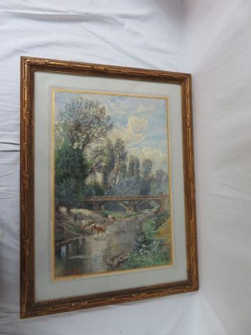 null GAREN "Paysage aux vaches" Aquarelle. Signée et daté 1903. 47 x 31 cm Bel encadrement...