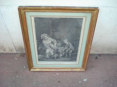 null D'après GREUZE, par Maleuvre, "Scène de genre". Gravure en noir. Encadrée sous...