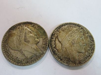null FRANCE Ensemble de deux pièces en argent 20 Frs Turin 1933 et 1938. Poids 4...