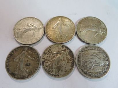 null FRANCE Ensemble de 5 pièces en argent 2 Frs Semeuse1899,1916, 1917 ,1919.On...