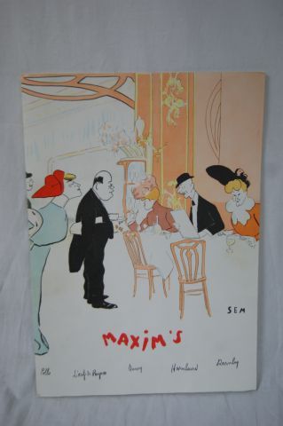 null Menu de chez Maxim's "déjeunr du club des Cent, 5 Juin 1980". Avec des illustrations...