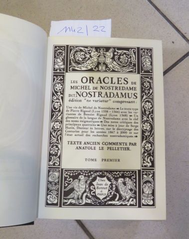 null Jean de BONNOT, Nostradamus "Les Oracles", 2 volumes, 1976