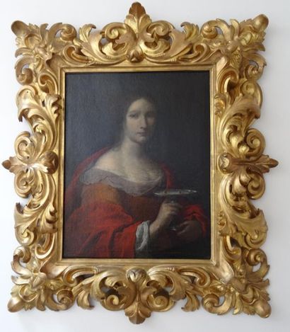 null Ecole italienne du XVIIe siècle "Sainte Lucie" Huile sur toile. 74x58 cm Très...