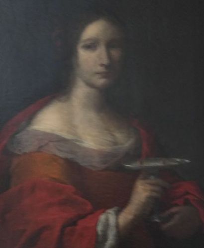 null Ecole italienne du XVIIe siècle "Sainte Lucie" Huile sur toile. 74x58 cm Très...