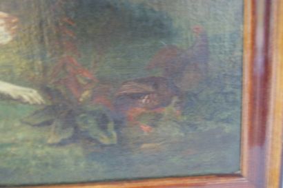 null Ecole française du XIXe siècle "Chien de chasse" Huile sur toile. 41 x 66 cm...
