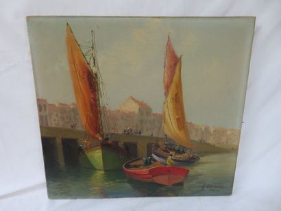 null Gabriel AUGIZEAU (1894-1963) "Port de Bretagne" Huile sur toile. 40,5 x 37,5...