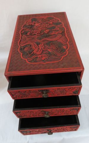 null JAPON Coffret en laque, ouvrant à trois tiroirs. 21 x 17 x 26 cm