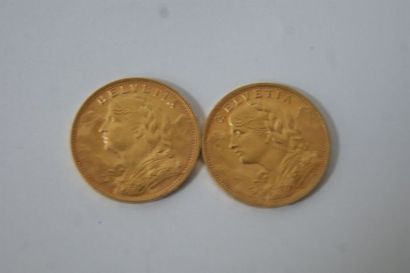 null 2 pièces de 20 francs suisses, 1937 et 1935. Atelier B. Poids : 12,96 g