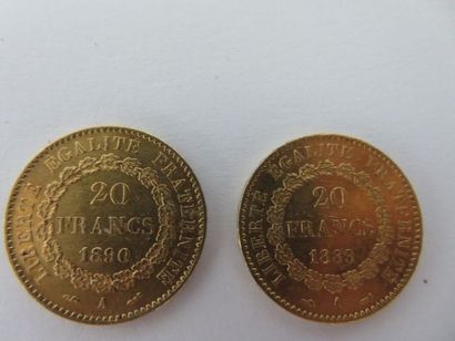 null 2 pièces de 20 francs, 1889 et 1890. Poids : 12,96 g