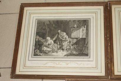 null D'après Freudeberg, suite de 3 gravures XVIIIe, figurant "Le Négociant ambulant",...