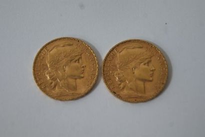 null 2 pièces de 20 francs or, au Coq, 1902 et 1910. Poids : 12,96 g