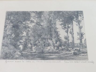 null Felix BRACQUEMOND ( 1833-1914) "Sous bois près d'Usel" Gravure en noir par l'artiste....