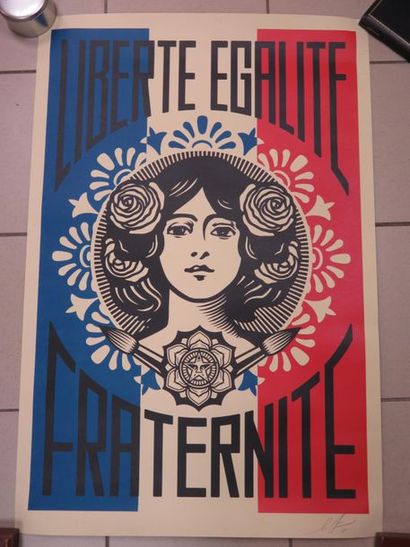 null Shepard FAIREY dit OBEY Affiche "Liberté Egalité Fraternité" 88 x 60 cm Signée...