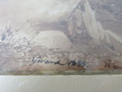 null GERARD "Le Berger" Dessin au lavis. Signée et daté 1833. 18 x 25 cm (petit accident)....