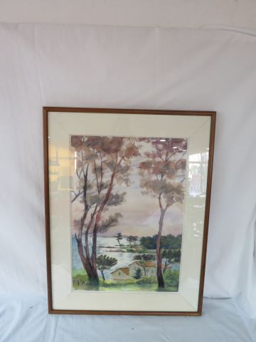 null A. Platrier, paysage, aquarelle, 51x 36 cm, encadré sous verre, 68x52