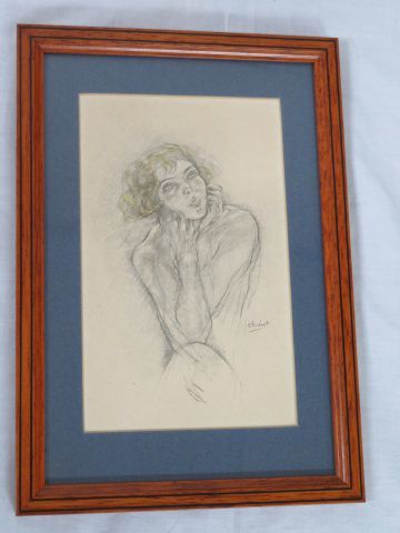 null D'apèrs Edouard CHIMOT "Jeune femme pensive" Gravure en couleurs. 17,5 x 10...