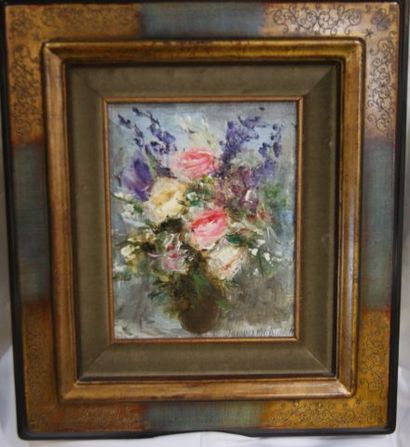 null Jacques DUNOYER "Nature morte au bouquet" Huile sur toile. SBD. 24 x 19 cm cadre...