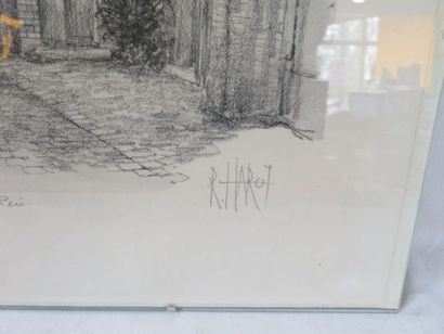 null R. HAROT " Houilles, courée rue Gabriel Péri" Lithographie en noir. Signée,...