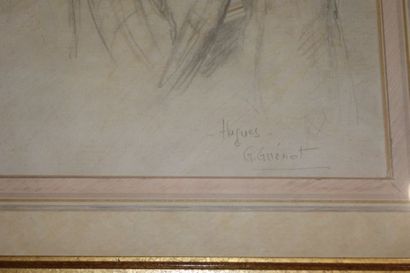 null G. GUENOT "Portrait d'Hugues" Dessin. Titré et signé. Encadré sous verre. 36...